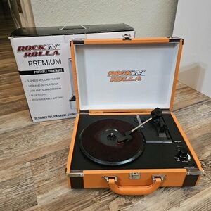 Rock N Rolla Premium Portable Turntable With Bluetooth Orange & Brown